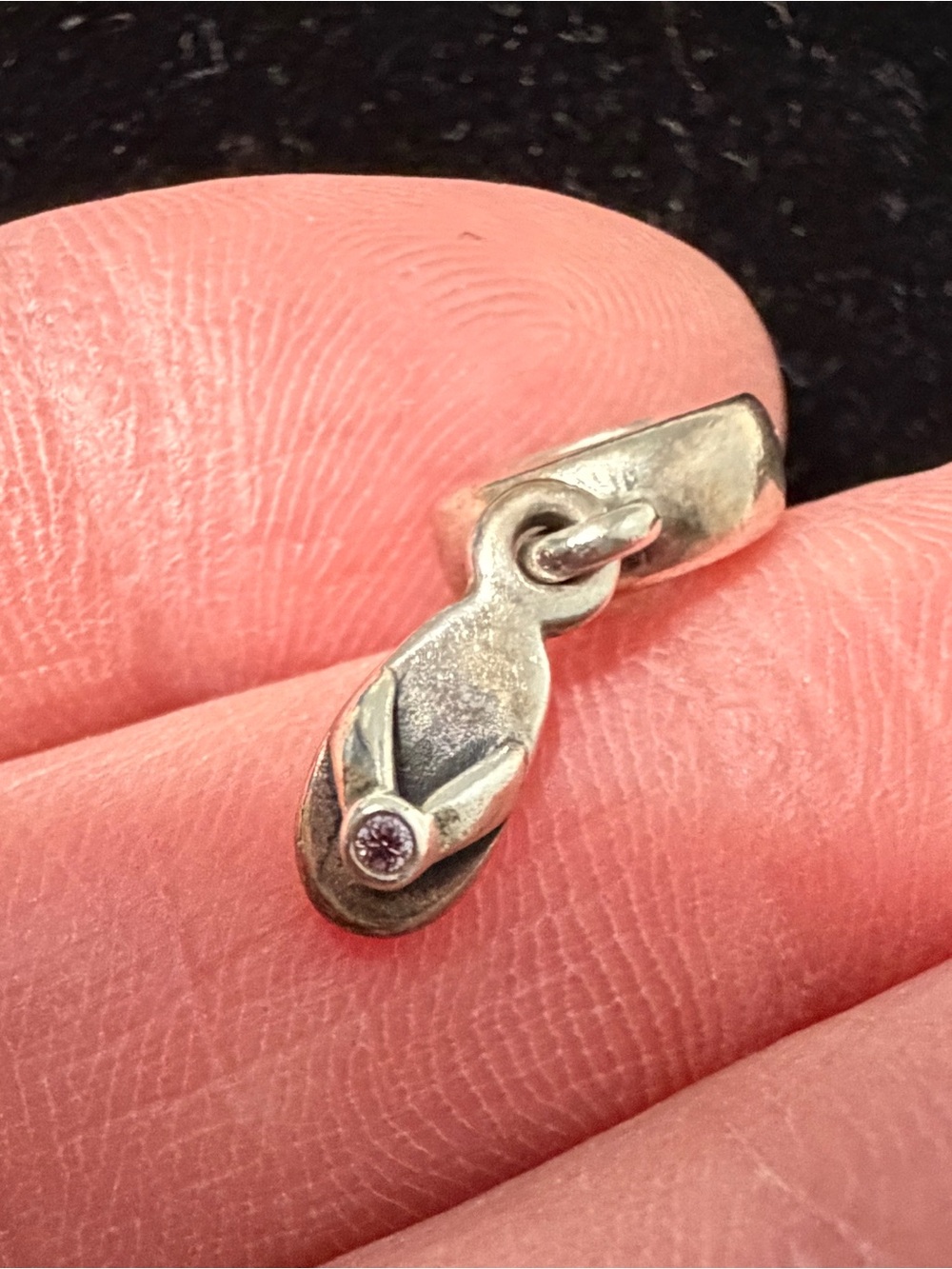 Pandora Retired Sterling Silver Flip Flop Charm with Amethyst Zirconia Accent